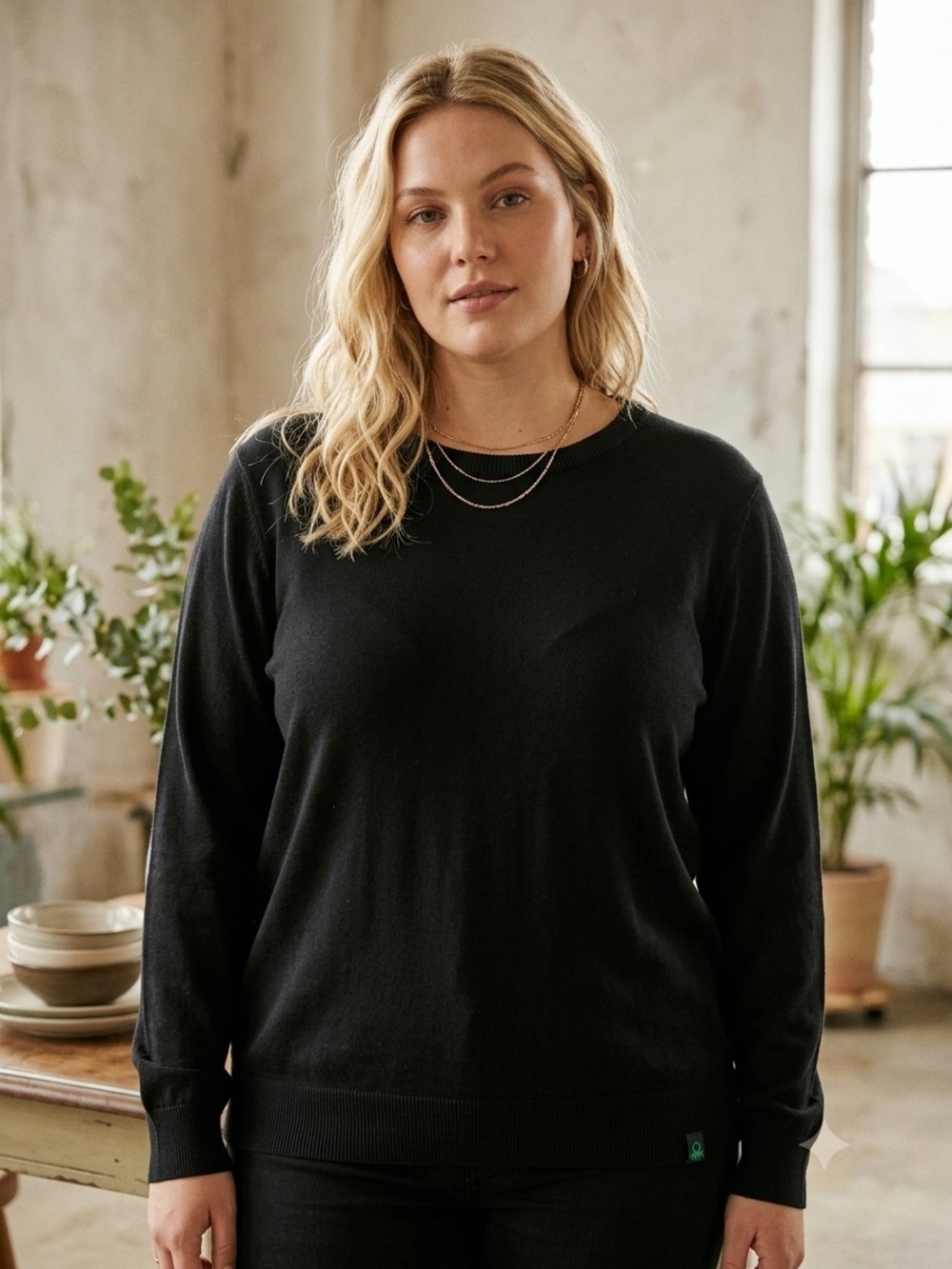 United Colors of Benetton Cotton Blend Knit Sweater Office Siren 90s Minimalism